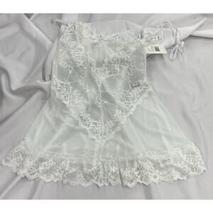 Oh La‎ La Cheri White Lace Spaghetti Straps Matching Thong Babydoll Lingerie L